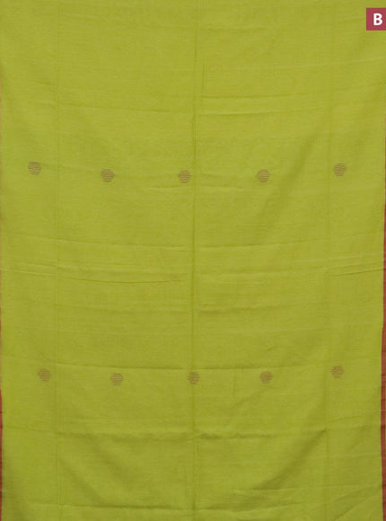 Bengal soft cotton saree light green and maroon with thread woven buttas and simple border - {{ collection.title }} by Prashanti Sarees