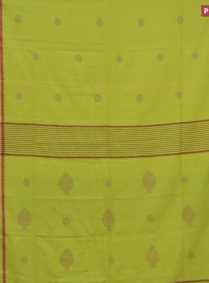 Bengal soft cotton saree light green and maroon with thread woven buttas and simple border - {{ collection.title }} by Prashanti Sarees