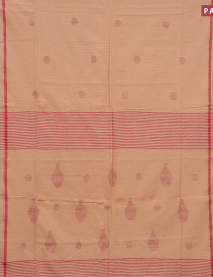 Bengal soft cotton saree sandal and maroon with thread woven buttas and simple border - {{ collection.title }} by Prashanti Sarees