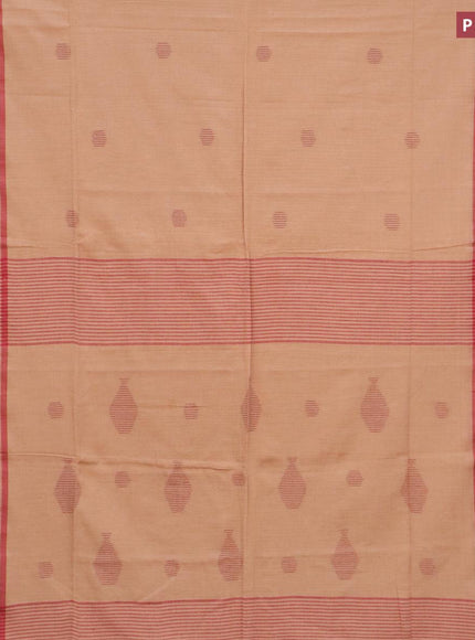 Bengal soft cotton saree sandal and maroon with thread woven buttas and simple border - {{ collection.title }} by Prashanti Sarees