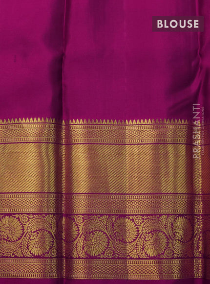 Pure kanjivaram silk saree light blue and dark magenta pink with allover silver & gold zari weaves and long zari woven floral border