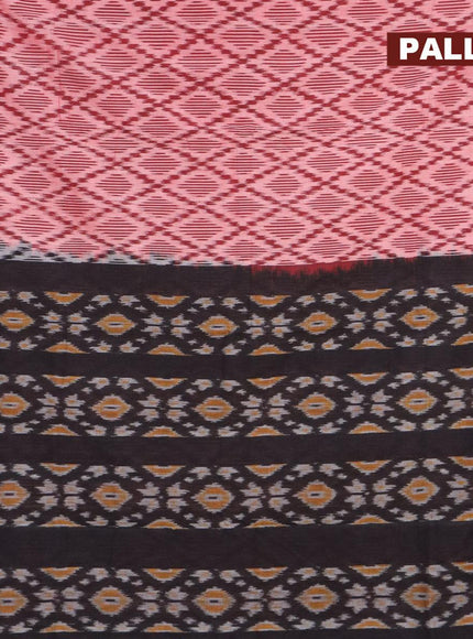 Ikat cotton saree maroon and black with allover ikat weaves and simple border - {{ collection.title }} by Prashanti Sarees