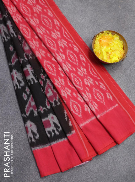 Ikat cotton saree black and red with allover ikat weaves and simple border - {{ collection.title }} by Prashanti Sarees