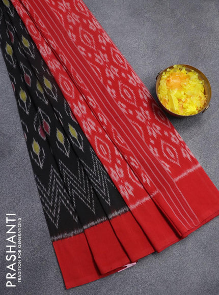 Ikat cotton saree black and red with allover ikat weaves and simple border - {{ collection.title }} by Prashanti Sarees