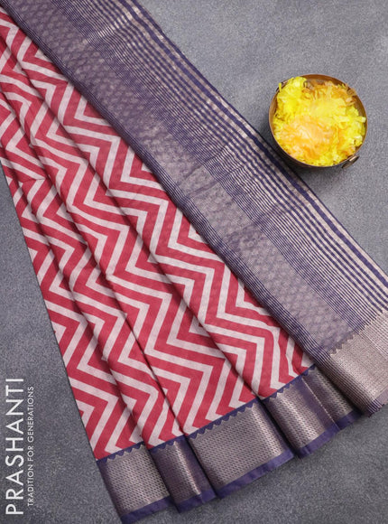 Semi gadwal saree pink and blue with allover prints and zari woven border - {{ collection.title }} by Prashanti Sarees