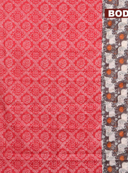 Bhagalpuri saree red and brown with allover bandhani prints and long pichwai printed zari woven border - {{ collection.title }} by Prashanti Sarees