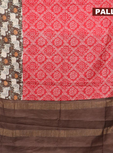 Bhagalpuri saree red and brown with allover bandhani prints and long pichwai printed zari woven border - {{ collection.title }} by Prashanti Sarees