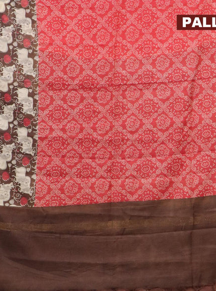 Bhagalpuri saree red and brown with allover bandhani prints and long pichwai printed zari woven border - {{ collection.title }} by Prashanti Sarees