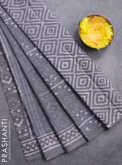 Jaipur cotton saree grey with allover prints and printed border - {{ collection.title }} by Prashanti Sarees