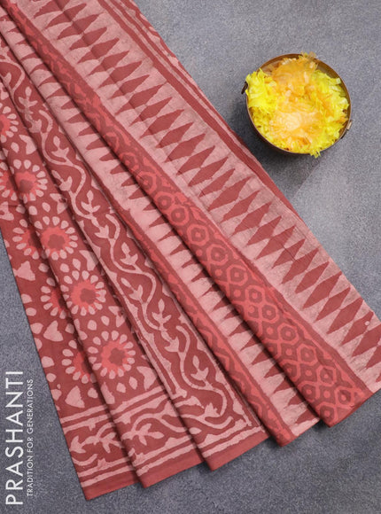 Jaipur cotton saree pastel maroon with allover prints and printed border - {{ collection.title }} by Prashanti Sarees