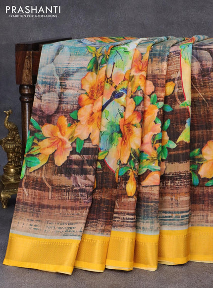 Mangalgiri silk cotton saree multi colour and yellow with allover floral prints and zari woven border - {{ collection.title }} by Prashanti Sarees