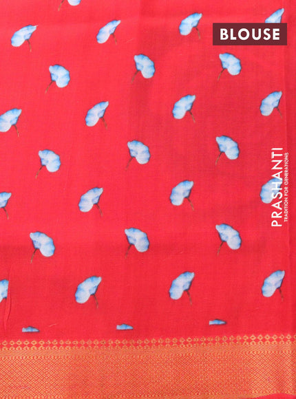 Mangalgiri silk cotton saree off white and red with allover floral prints and zari woven border - {{ collection.title }} by Prashanti Sarees