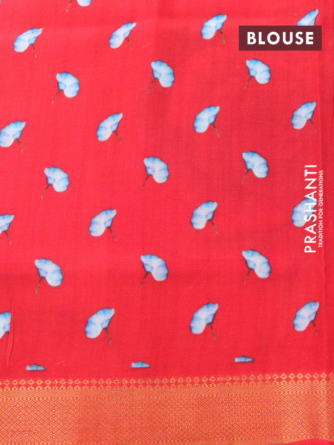 Mangalgiri silk cotton saree off white and red with allover floral prints and zari woven border - {{ collection.title }} by Prashanti Sarees