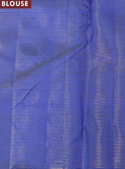 Pure kanjivaram silk saree pink and blue with allover zari weaves & paisley zari buttas in borderless style