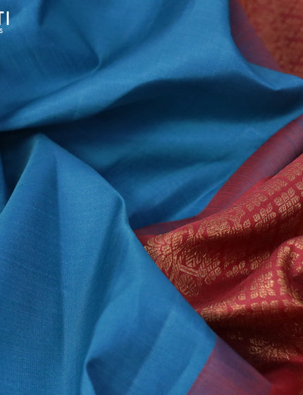 Pure kanjivaram silk saree cs blue and maroon with zari woven box type buttas in borderless style