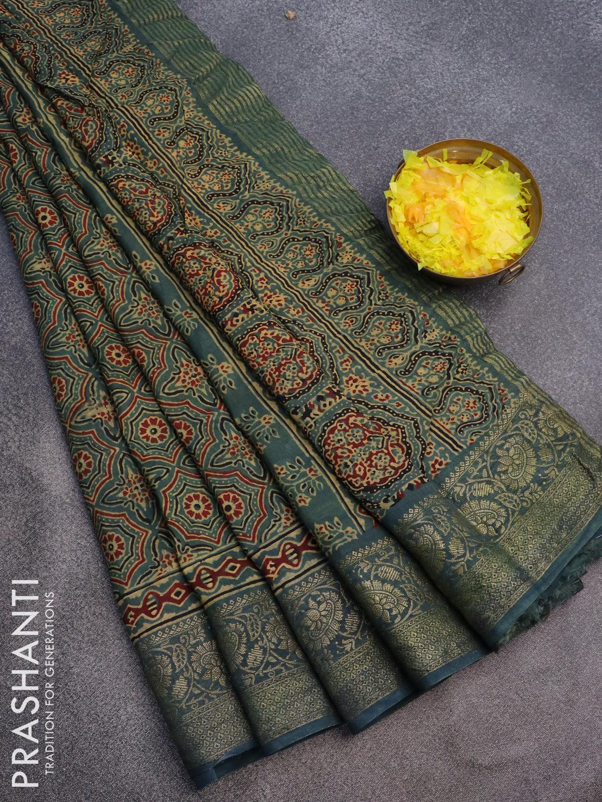 Ajrak Printed Modal Silk Sarees | TOT124