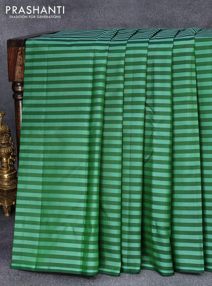 Pure kanjivaram silk saree green with allover stripes & thread weaves in borderless style