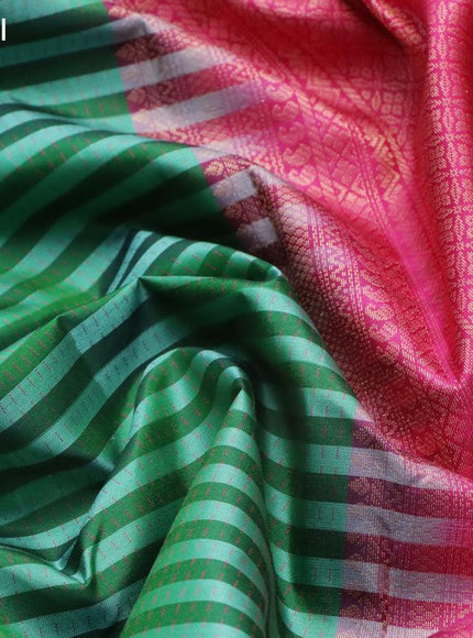 Pure kanjivaram silk saree green with allover stripes & thread weaves in borderless style