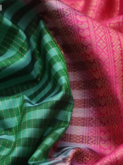 Pure kanjivaram silk saree green and pink with allover stripes & zari weaves in borderless style