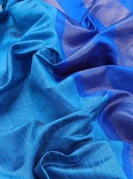 Dupion silk saree light blue and cs blue with plain body and temple design rettapet zari woven border