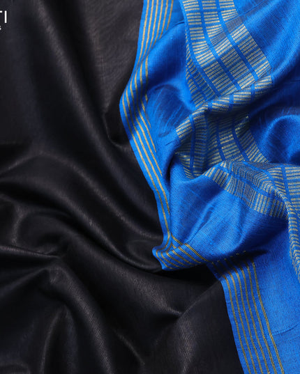 Dupion silk saree black and cs blue with plain body and temple design rettapet zari woven border