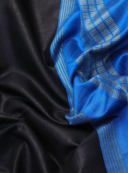 Dupion silk saree black and cs blue with plain body and temple design rettapet zari woven border