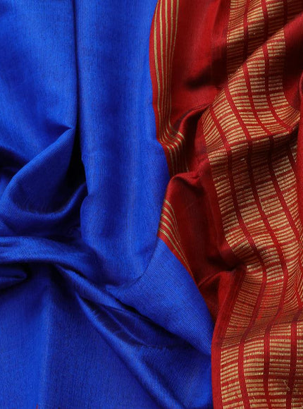 Dupion silk saree blue and maroon with plain body and temple design rettapet zari woven border