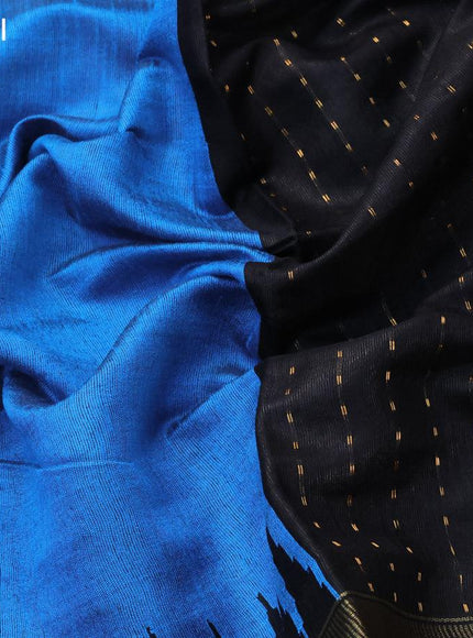 Dupion silk saree cs blue and black with plain body and temple design rettapet zari woven border