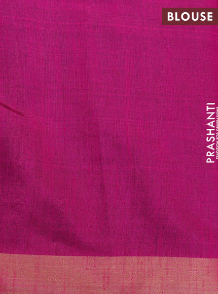 Dupion silk saree green and magenta pink with plain body and temple design zari woven border