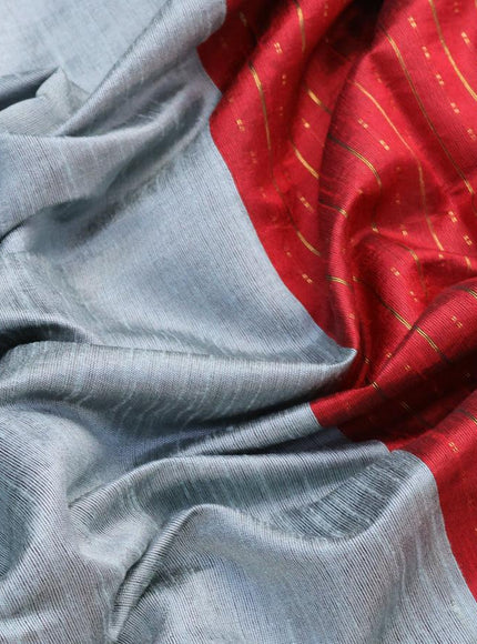 Dupion silk saree grey and maroon with plain body and temple design zari woven border