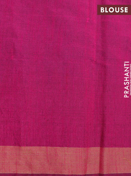 Dupion silk saree cs blue and magenta pink with plain body and temple design zari woven border