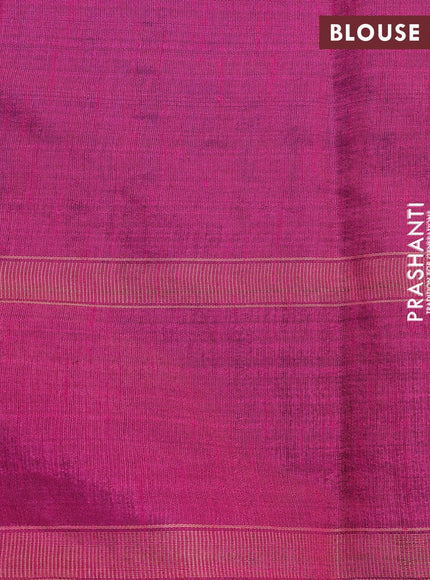 Dupion silk saree cs blue and magenta pink with plain body and temple design rettapet zari woven butta border