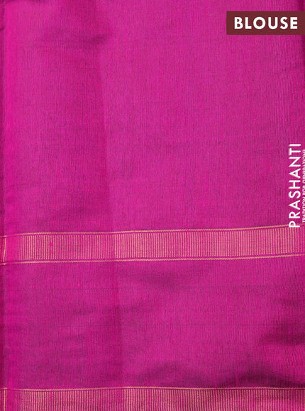 Dupion silk saree green and megenta pink with plain body and temple design rettapet zari woven butta border