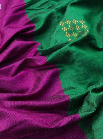 Dupion silk saree purple and green with plain body and temple design rettapet zari woven butta border