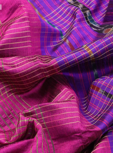 Dupion silk saree magenta pink and violet with allover zari weaves and temple design zari woven border