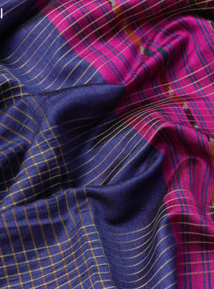 Dupion silk saree blue and magenta pink with allover zari weaves and temple design zari woven border