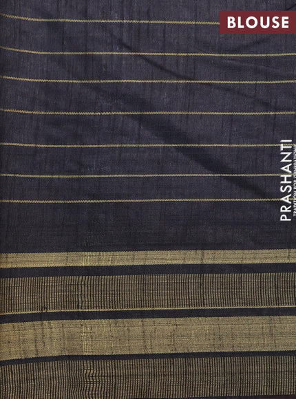 Dupion silk saree grey and black with allover zari checked pattern and temple design zari woven border