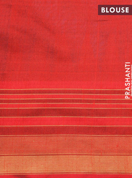 Dupion silk saree cs blue and red with thread woven buttas and temple design zari woven border