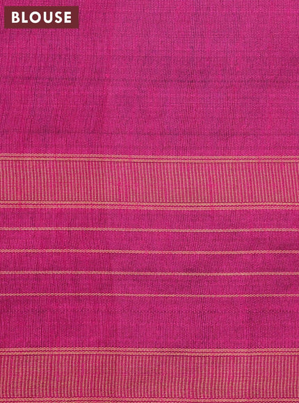 Dupion silk saree cs blue and magenta pink with plain body and temple design zari woven border