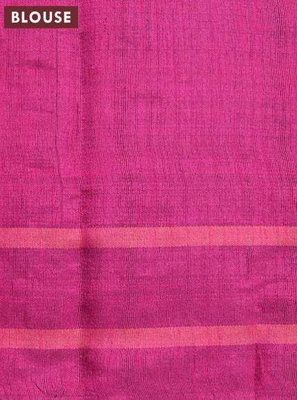 Dupion silk saree green and magenta pink with allover copper zari weaves and temple design rettapet zari woven border