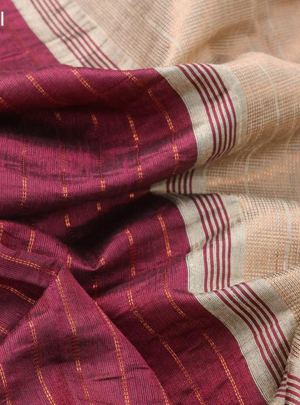 Dupion silk saree maroon and beige with allover copper zari weaves and temple design rettapet zari woven border