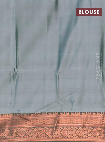 Banarasi semi tussar saree grey and green with allover ikat weaves and copper zari woven border