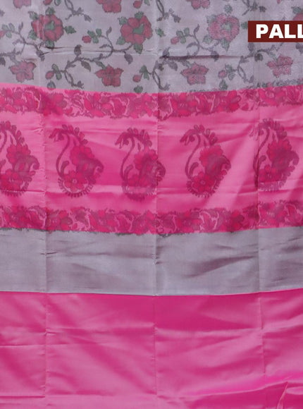 Banarasi semi tussar saree pastel grey and pink with allover ikat weaves and zari woven border