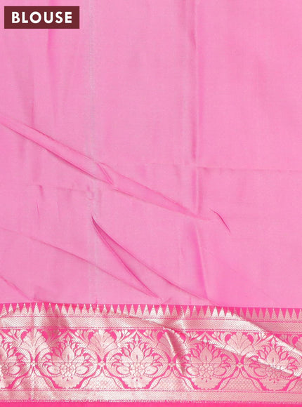 Banarasi semi tussar saree pastel grey and pink with allover ikat weaves and zari woven border