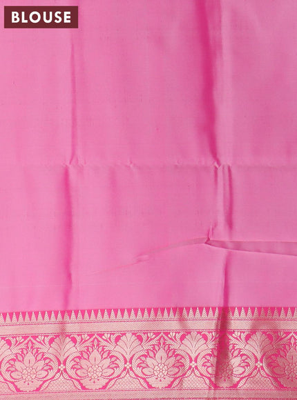 Banarasi semi tussar saree pastel pink and pink with allover ikat weaves and silver zari woven border