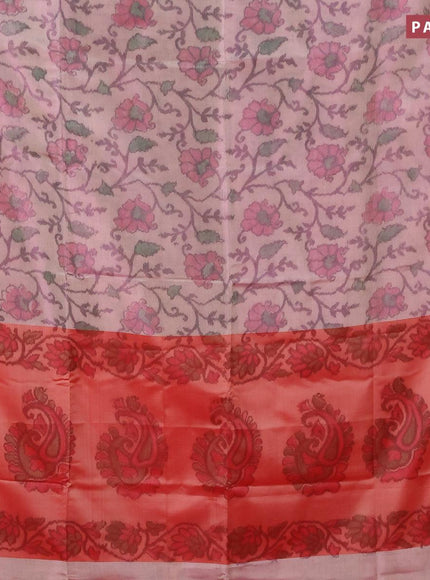 Banarasi semi tussar saree pastel pink and maroon with allover ikat weaves and copper zari woven border