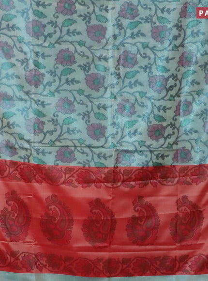 Banarasi semi tussar saree light blue and maroon with allover ikat weaves and copper zari woven border