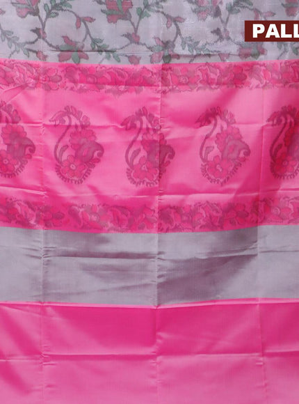 Banarasi semi tussar saree dual shade of grey and pink with allover ikat weaves and copper zari woven border