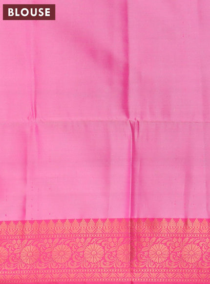 Banarasi semi tussar saree grey and pink with allover ikat weaves and copper zari woven border