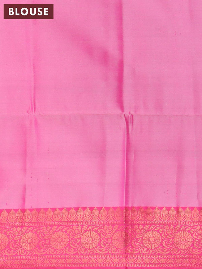 Banarasi semi tussar saree grey and pink with allover ikat weaves and copper zari woven border